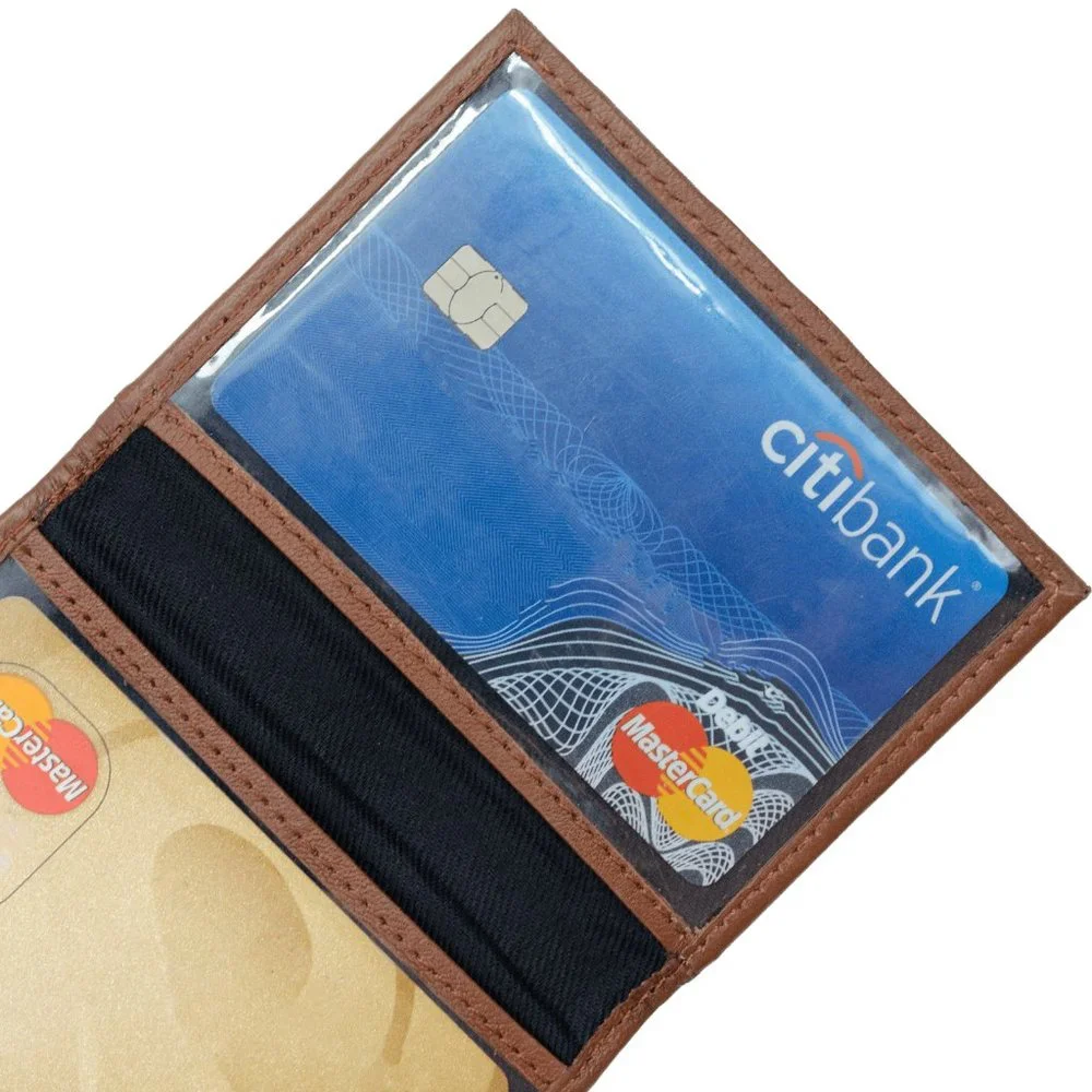 Men Genuine Leather ID window Credit Card Holder with RFID Blocking